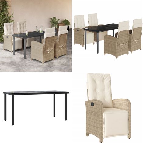 Set comedor de jardín 5 pzas con cojines ratán sintético beige - Sillas de jardín - Mesa de jardín
