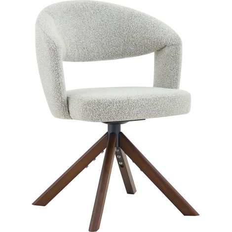 Lot de 2 chaises pivotantes en tissu structuré gris clair avec pieds en bois massif noyer (1/5)