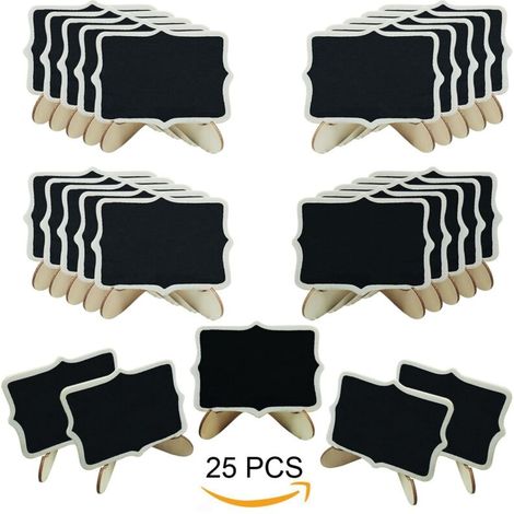 25 PCS Mini Tableau Noir Bois Tableau avec Support Base, Mini Ardoise pour Panneaux à Message Board Mariage Dîner Party (1/5)