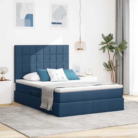 vidaXL LED-Speicherbett mit Matratze Blau 140 x 200 cm Stoff (1/5)