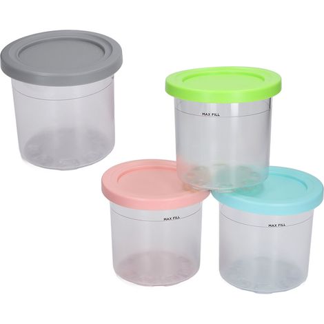 Transparente, wiederverwendbare Eisbecher mit Deckel für hausgemachtes Eis (4 Stück, 4 Farben) – passend für NC299AMZ und NC300s (1/5)