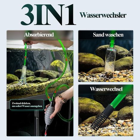 Siphon Aquarium Nettoyeur de Gravier Pompe de Vidange Changement d'Eau 3 en 1