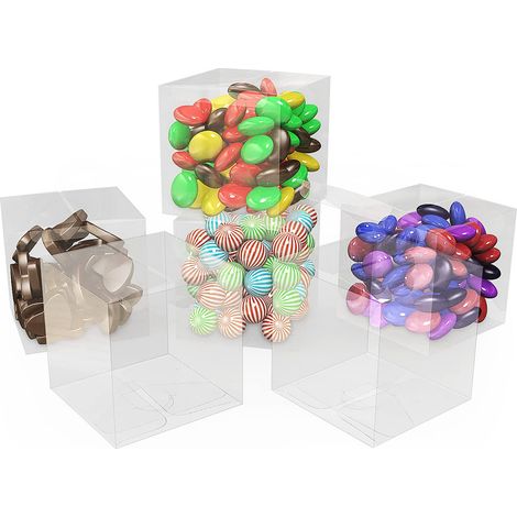 Shoze 200Pcs Clear Favour Boxes 5x5x5cm Cube Wedding Favour Boxes PVC Plastic Christmas Decorations Gift Packaging Box Sweet Film Covered Transparent for Candy Chocolate Valentine (1/5)