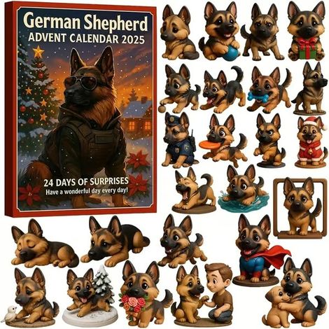 HOXILEELEO - Calendrier de l'Avent surprise de Noël, compte à rebours de 24 jours, pendentif Berger Allemand en acrylique (boîte surprise).