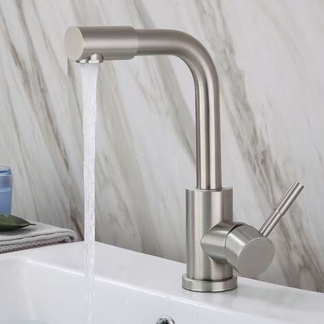 Wholesale 304 Stainless Steel Flat Tee Kitchen Sink Faucet (Hot and Cold Water), Dual-Purpose Mixing and Dishwashing Faucet - Flat Tee with Brushed Finish and Rotating Design