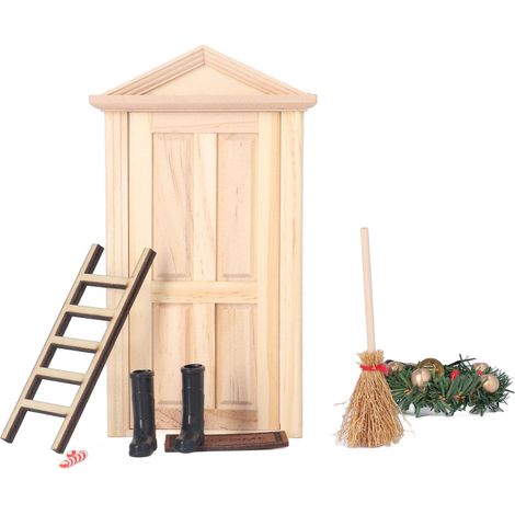 Mini-Weihnachtsbaum-Türset, Lindenholzbesen, Leiter, Stock, Öllampe, Teppich, Miniatur-Puppenhauszubehör (1/5)
