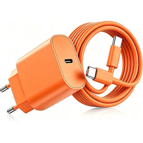 20W Chargeur Rapide USB C pour iPhone 17/16/15 & 2m Câble Orange (1/5)