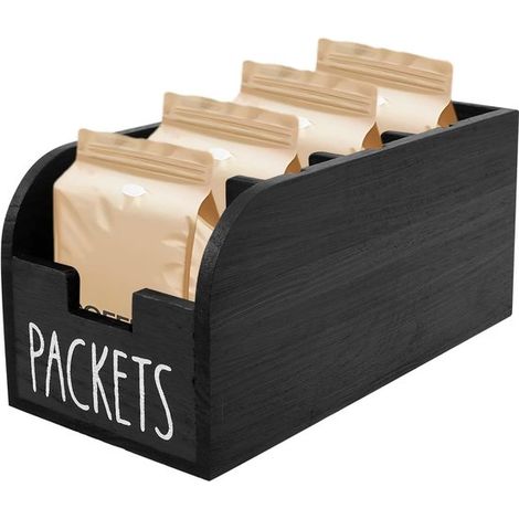 Caja para té con 4 compartimentos，Soporte de madera para guardar té，Cajas negras para bolsitas de té，Caja organizadora (negra) (1/5)