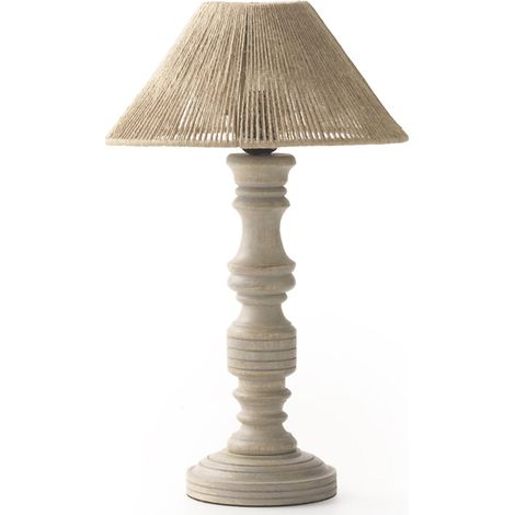 lampe de table en bois et jute esprit artisanal naturel - bois naturel et jute beige