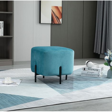 Tabouret pouf 44,5 x 44,5 x 41,5 cm turquoise – assise d’appoint polyvalente (1/5)