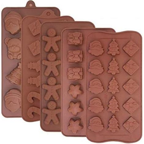 Moules à Chocolat en SiliCône Moules de Bonbons en antiadhésifs pour la décoration de gateau de Glaçon de gelée de Noël Marron 5 Pcs-Fei Yu (1/4)