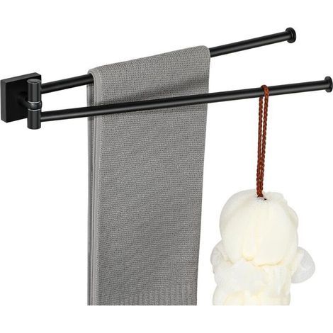 Porte Serviette avec 2 Barres Salle de Bain, Porte Serviette Mural 180° Rotatives en Acier Inoxydable, Sèche-Serviettes Oganizer, 40CM Noir Mat, EGKN2502F-HD-400-B (1/4)