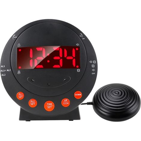 Alarm Strong with Beds of Bed, Alarm Vibrate with Display LED for The Sleepers Heavy/During to Entendre/Sourd/Adolescents, brightness/Volume Adjustable (Black) (1/5)