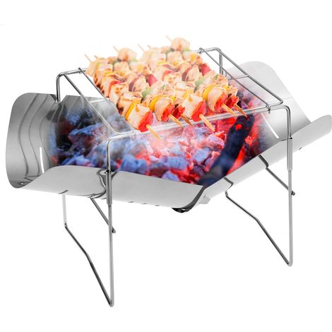 Grill barbecue pliable 2-en-1 en acier inoxydable, foyer de camping, stove à bois pour camping et randonnée (1/5)