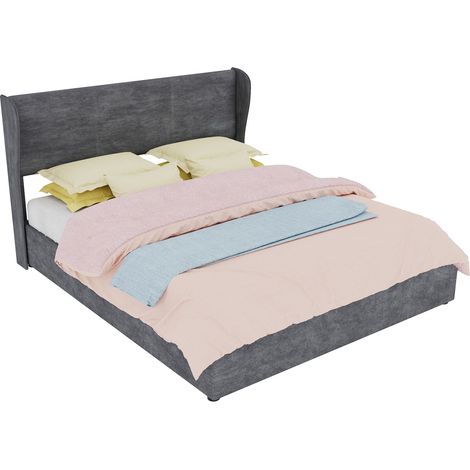 Letto contenitore imbottito grigio 160 x 200 cm con testiera e sollevamento a gas (1/5)