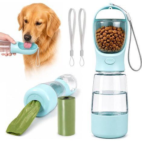 Bouteille d'eau portable 4 en 1 chien gourde gamelle intégrée croquettes sacs déchets (1/4)