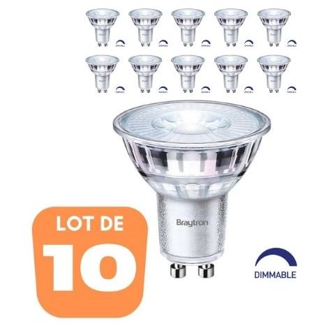 Lot de 10 ampoules LED GU10 5.5W (Eq. 50W) 4000K 38° Dimmable (1/5)