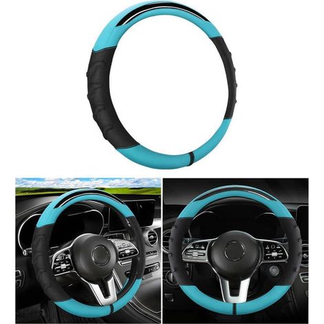Lenkradabdeckung Mikrofaser Kunstleder Universal Schwarz Cyan (1/5)