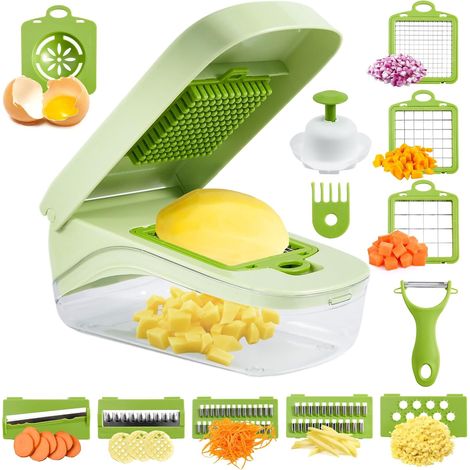 17-in-1 Gemüseschneider, multifunktionaler Gemüseschneider mit Deckel, Eiertrenner, Edelstahlklingen, für Zwiebelsalat (1/5)