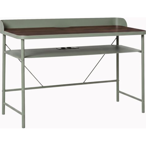 Hariyang - Bureau en métal (120 x 82,5 x 50 cm) avec ports USB et plateau en contreplaqué chêne sauge (1/5)
