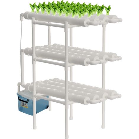 Sistema hidropónico para el cultivo de hortalizas, 3 capas, 108 puntos de plantación, 12 tubos, material de PVC, tecnología de película nutritiva. (1/5)