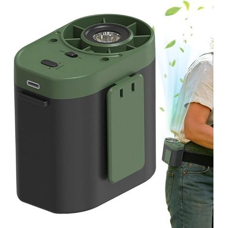 Ventilatore da cintura ricaricabile, silenzioso e personale con luce integrata. Ideale da indossare in campeggio, in viaggio, in spiaggia, a casa, durante escursioni, pesca, negli stadi e nei parchi.