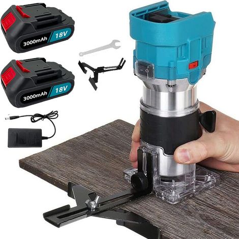 Router da rifinitura, utensile per fresatura senza fili Brushless da 850 W, fresatrice elettrica da palmo da 1/4", 6 velocità +2 batteria da 3,0 A + caricabatteria, compatibile con batteria Makita