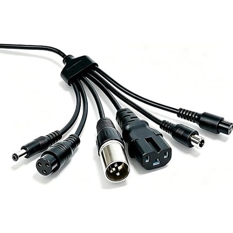 DC5521 Câble de recharge multifonctions 6 en 1 convertisseur 20cm avec prise de charge 3 broches GX12/GX16 pour aviation XLR DC 5525 DC 8016 IEC-C13 pour petits appareils ménagers Scooter (1/4)