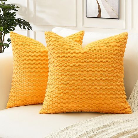 Lot de 2 housses velours côtelé géométriques jaune d’or 50x50cm granulaires (1/4)