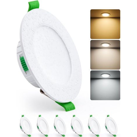 Spots de Plafond Extra Plat 5W, Trou 68mm - 80mm Spot LED Encastrable Salle de Bain, Blanc Chaud 2700K Neutre 4000K Froid 6000K Reglable, IP44 Etanche, Lot de 6 (1/5)