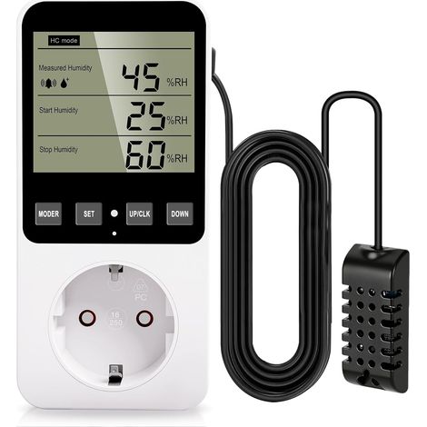Régulateur de température - Prise 230 V - Avec sonde - Hygrostat numérique - Régulateur d'humidité avec alarme - Pour humidificateur, déshumidificateur et terrarium