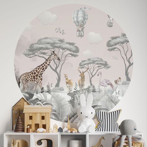 Sticker mural rond / cercle Enfants - Animaux - Diamètre 60 cm - Adhésif MAT (1/2)