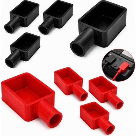 8 Pièces Capuchons de Batterie de Voiture en PVC, Protection pour Batterie Positive et Négative, Protège Cosse Isolant avec Capuchon pour Auto, Moto, Camion et Véhicules (1/5)