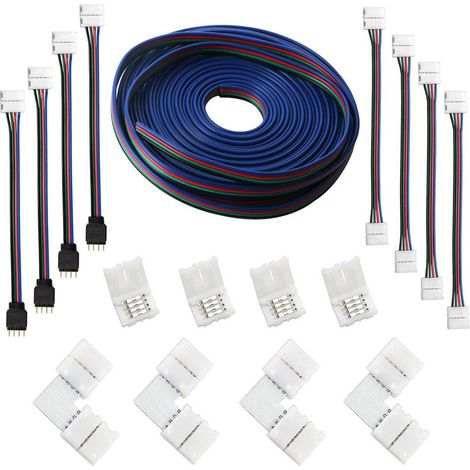 (5M Rallonge de bande à LED RVB 4 broches, connecteurs de bandes à LED Kits avec 4 cavaliers, connecteurs en L pour 5050 de lumière à flexibles (1/5)