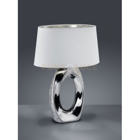 Lampada Tavolo Scrivania Base Ceramica Paralume Bianco Argento Taba GD Trio
