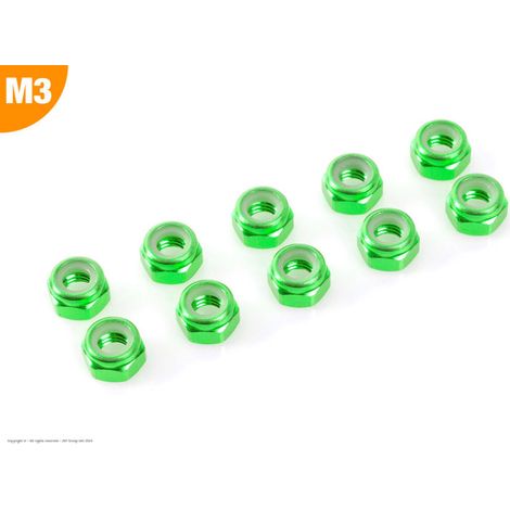 Revtec - Aluminium Nylstop Nut - M3 - Green - 10 pcs