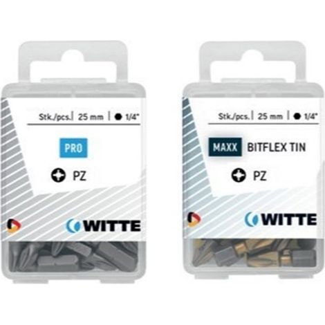 Embouts WITTE PZ 2 de 25 mm dans un étui en plastique robuste et durable.