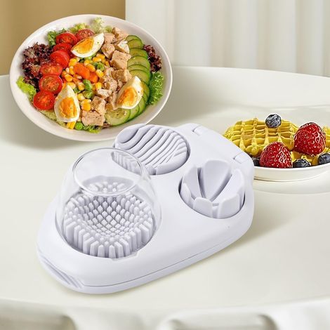 Affettauova con 3 stili di taglio, tagliauova, utilizzato come utensile da cucina per affettare uova, burro, fragole, ecc. (1/4)