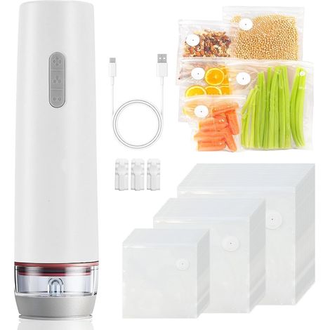 Machine à emballer sous vide avec 30 sacs réutilisables, machine à emballer sous vide automatique pour aliments, aliments secs et humides, rechargeable par USB pour la maison (1/2)