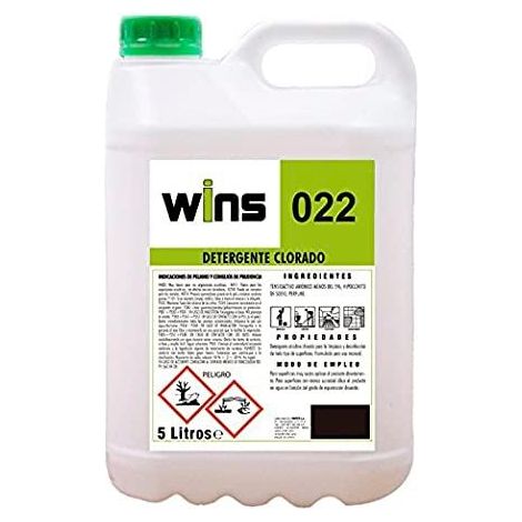 VINFER Detergente alcalino clorado Wins 022. Botella de 5 litros. Limpieza e higiene para Todo Tipo de Superficies