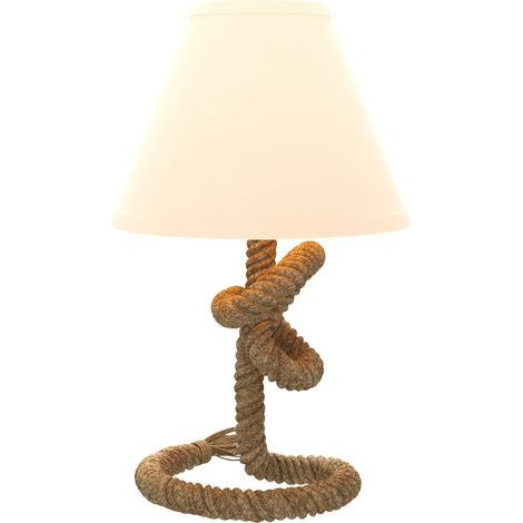 Lampe de table LED avec pied en métal, corde en lin et abat-jour en tissu, puissance max. 40 W, Ø 28 x 45,5 cm, marron et beige (1/5)