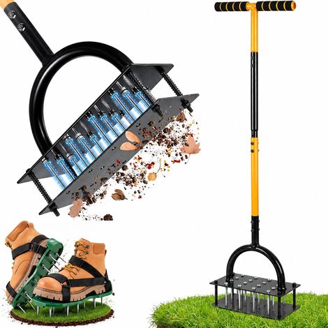 Zosudull - Scarificateur manuel - Aérateur de pelouse manuel adapté aux genoux - 15 pointes en acier robustes - Conception autonettoyante à ressort - Pré-assemblé pour l'ameublissement du sol et la sa (1/5)