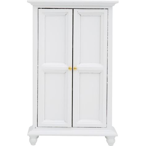 Armoire miniature pour maison de poupée, placard à double porte en bois blanc (1/5)