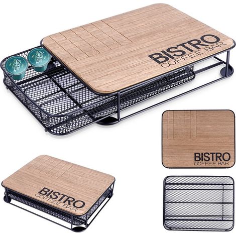 Caja organizadora de cápsulas de café, contenedor metálico negro con cajón. (1/5)