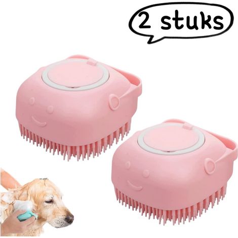 Lot de 2 brosses de massage pour le bain des animaux, brosses douces pour chiens et chats, accessoires de toilettage et de nettoyage pour chiots et chatons, adaptées au bain et au massage, roses (1/5)