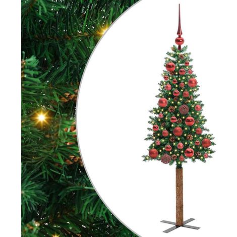 Sapin de Noël  Arbre de Noël mince Vert 150 cm PVC et bois de pin massif (1/5)