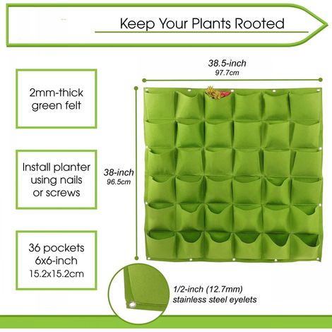 (1 pièce - 36 poches vertes) Sacs de culture suspendus, sacs de culture verticaux muraux pour plantes, jardinière pour herbes aromatiques d'intérieur et d'extérieur (1/4)