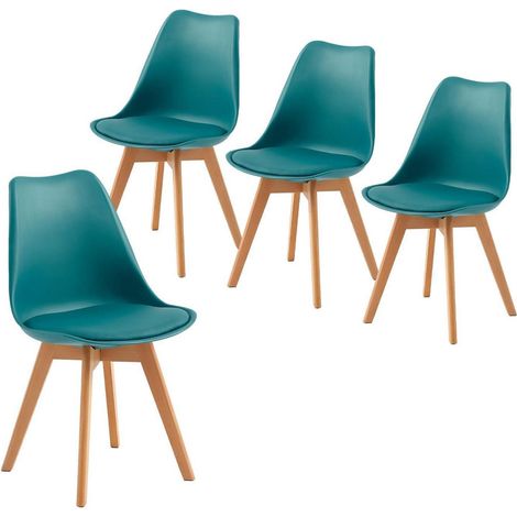 Esszimmerstühle 4er Set Türkis, Skandinavisch Retro, Massivholz Buche, Weich gepolstert (1/4)