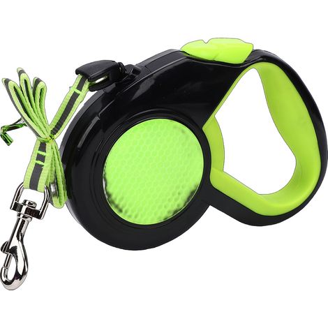 Laisse rétractable pour chien, 5m, poignée confortable, télescopique automatique, pour animaux de compagnie, marche en plein air, vert Fluorescent (1/5)