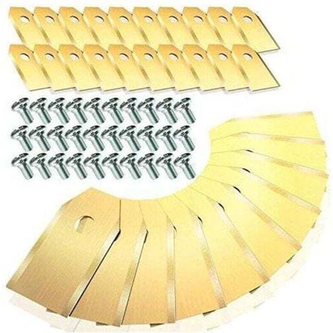 30 lames de rechange en titane pour tondeuses robotiques Husqvarna/Gardena/Yard Force. Robuste (3.1g/0.75mm) avec vis, durable et efficace.
